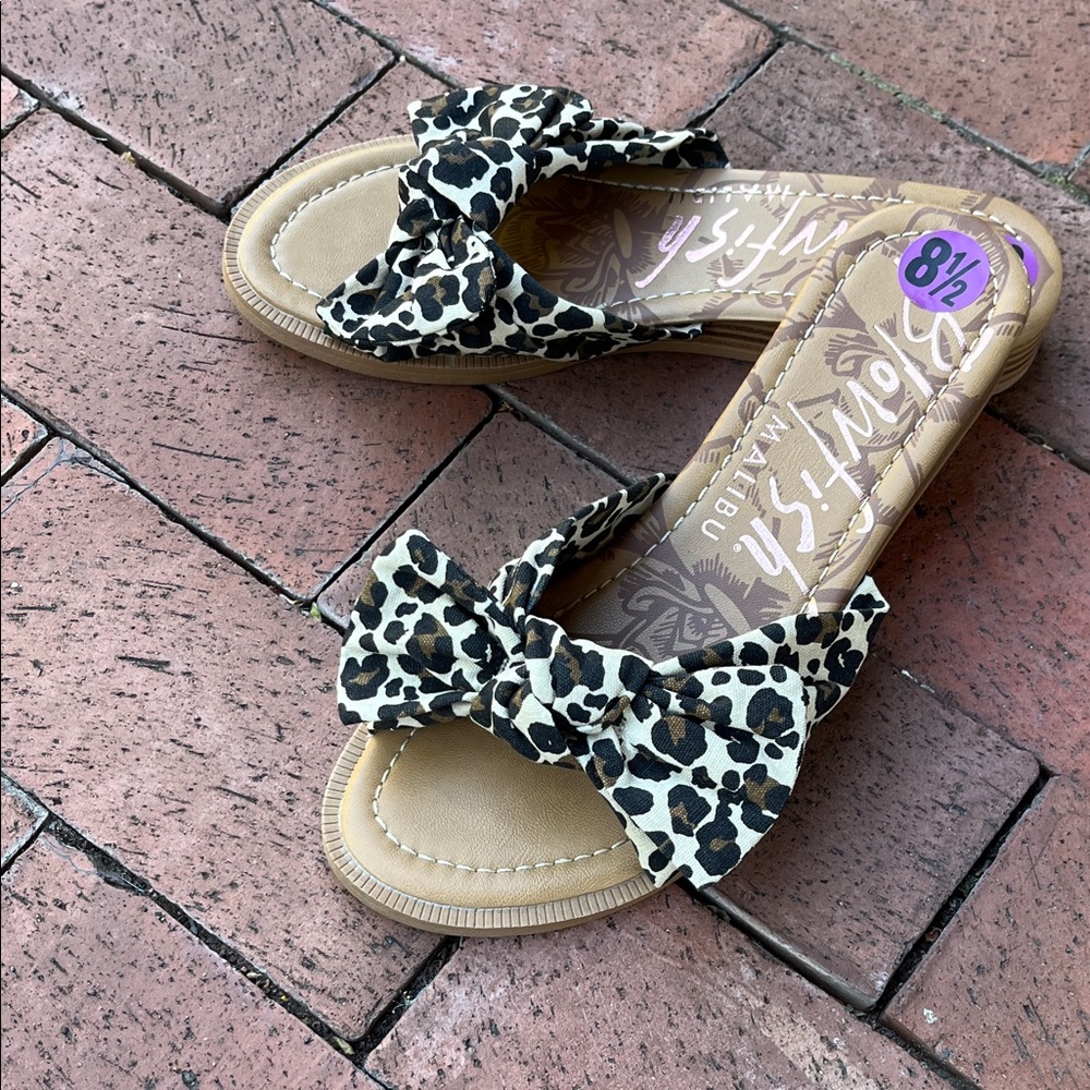 NWT Blowfish Tan and Black Leopard Bow Slides